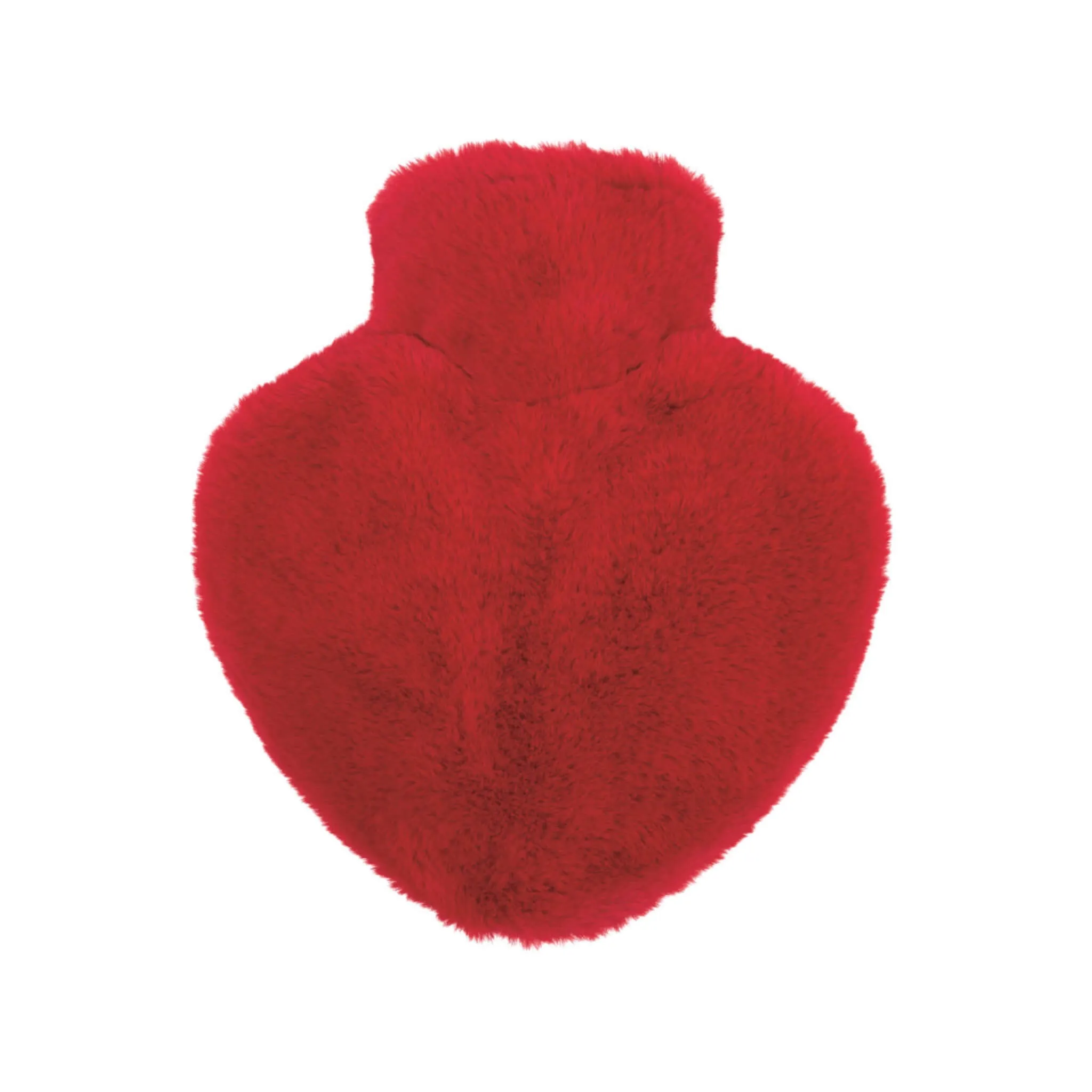 1 Litre Heart Shaped Hot Water Bottle with Fire Red Long Hair Faux Fur Cover (rubberless)