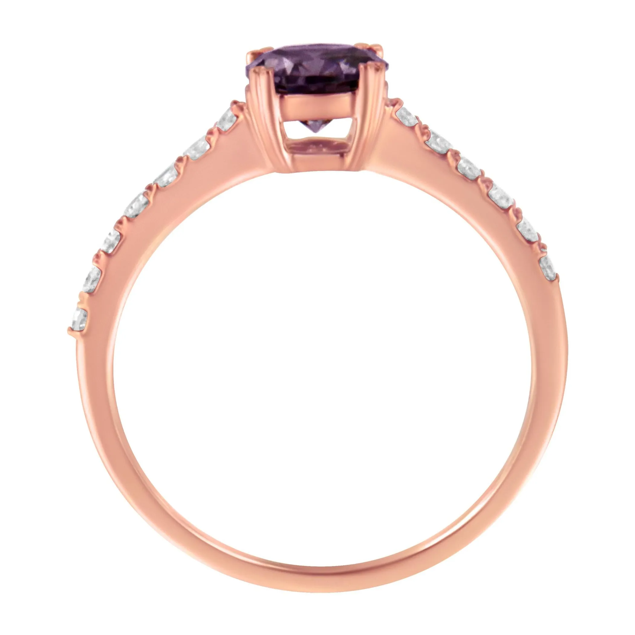 10K Rose Gold 1/4 Cttw Diamond and 6MM Gemstone Halo Ring(H-I Color, I1-I2 Clarity)