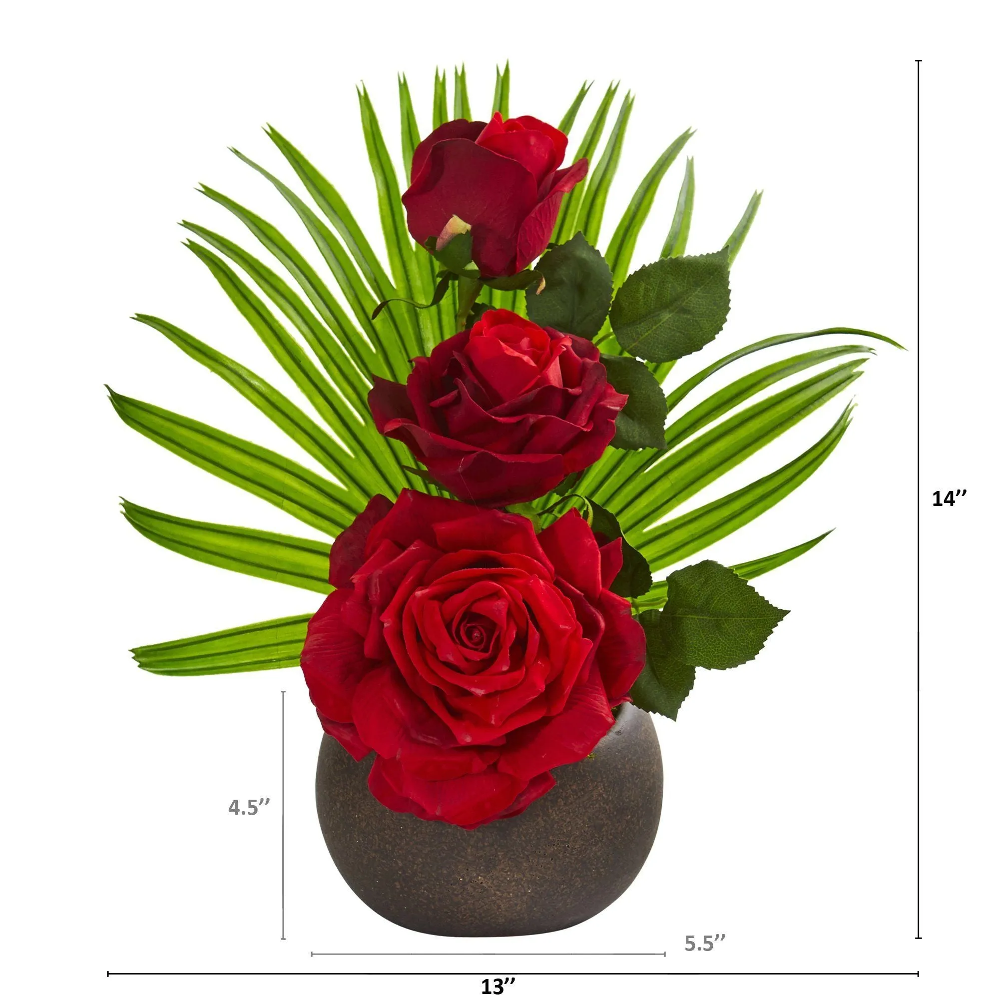 14” Elegant Rose Artificial Arrangement in Stone Brown Vase