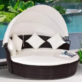 2-in-1 Outdoor Round Rattan Canopy Cushioned Furniture Set