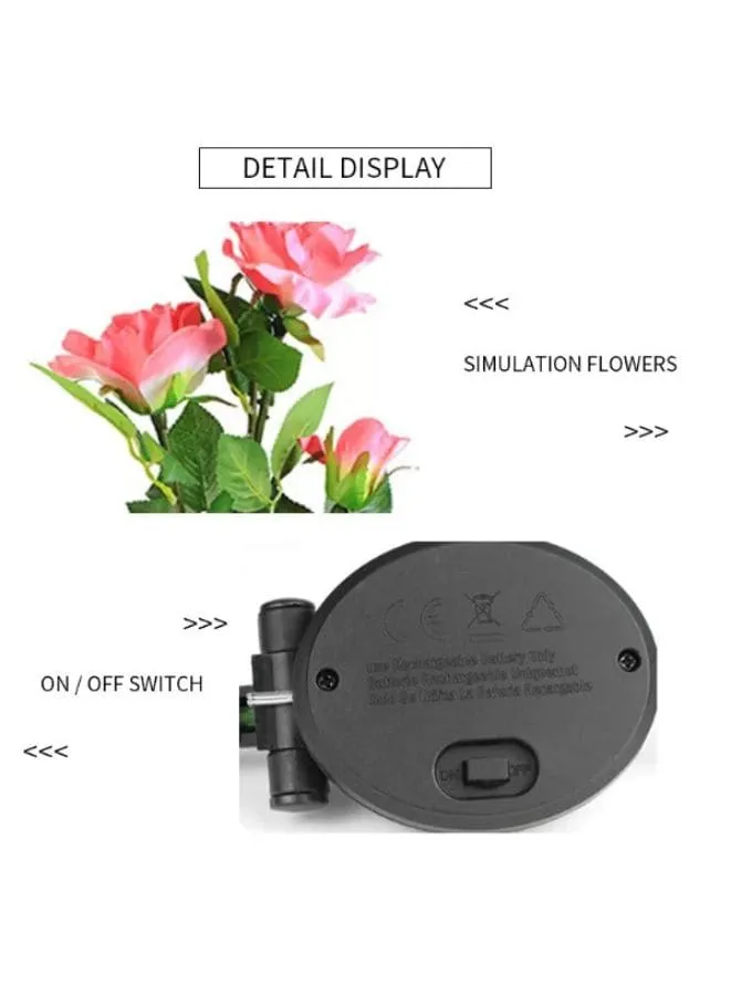 2 Pcs Beautiful Waterproof Solar Powered LED Artificial Plants For Outdoor Garden, Pink Rose