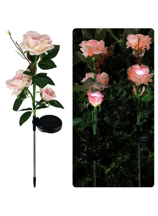 2 Pcs Beautiful Waterproof Solar Powered LED Artificial Plants For Outdoor Garden, Pink Rose