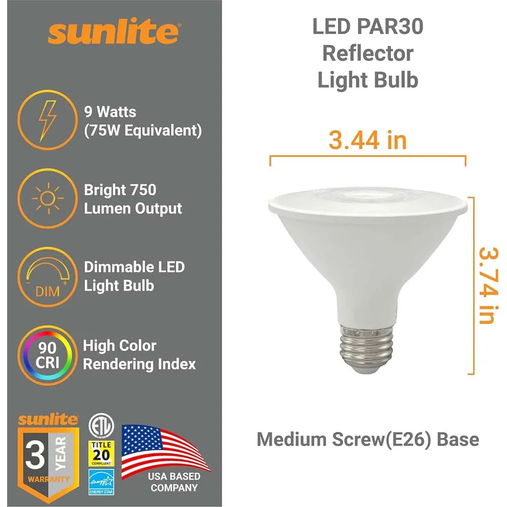 24Pk - Sunlite 9w LED PAR30 Reflector Floodlight 4000K Bulb - 75W Equiv