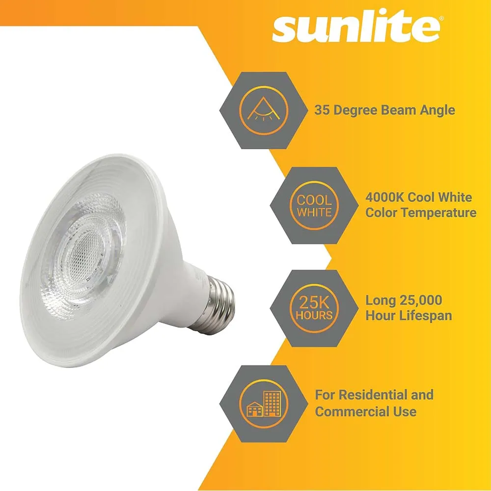 24Pk - Sunlite 9w LED PAR30 Reflector Floodlight 4000K Bulb - 75W Equiv