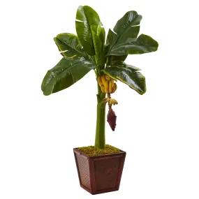 32" Artificial Banana Tree in Wooden Planter - Low Maintenance, Life-Like & Vibrant Silk Plants For Busy People.