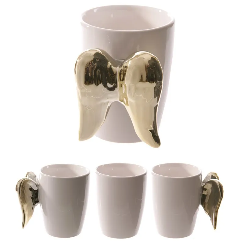 3D Angel Wing Handle Ceramic Mug Coffee Milk Mug Tea Drinking Cups Personality Drinkware Unique Gift Idea