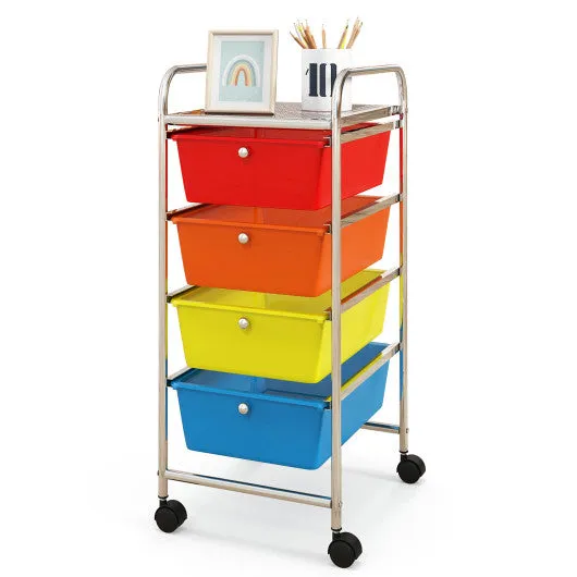 4-Drawer Cart Storage Bin Organizer Rolling with Plastic Drawers-Multicolor