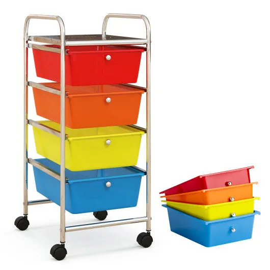 4-Drawer Cart Storage Bin Organizer Rolling with Plastic Drawers-Multicolor