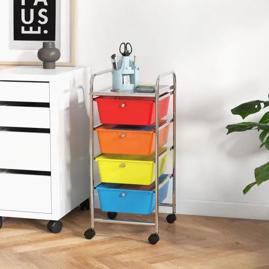 4-Drawer Cart Storage Bin Organizer Rolling with Plastic Drawers-Multicolor