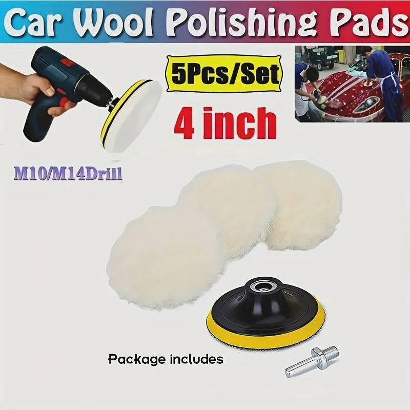 5pc Car Polishing Kit with Buffing Wheel Pad and Drill Connector