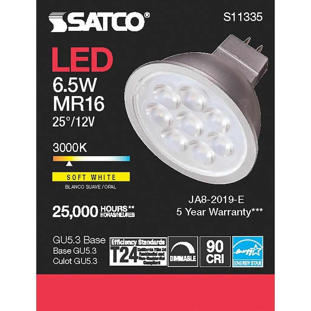 6.5W - MR16 LED - 3000K - GU5.3 base - 25 deg. Beam Angle - 12V