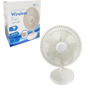 8" Wireless Fan - Portable Rechargeable Battery Operated Desk Office Cooling Air Circulator