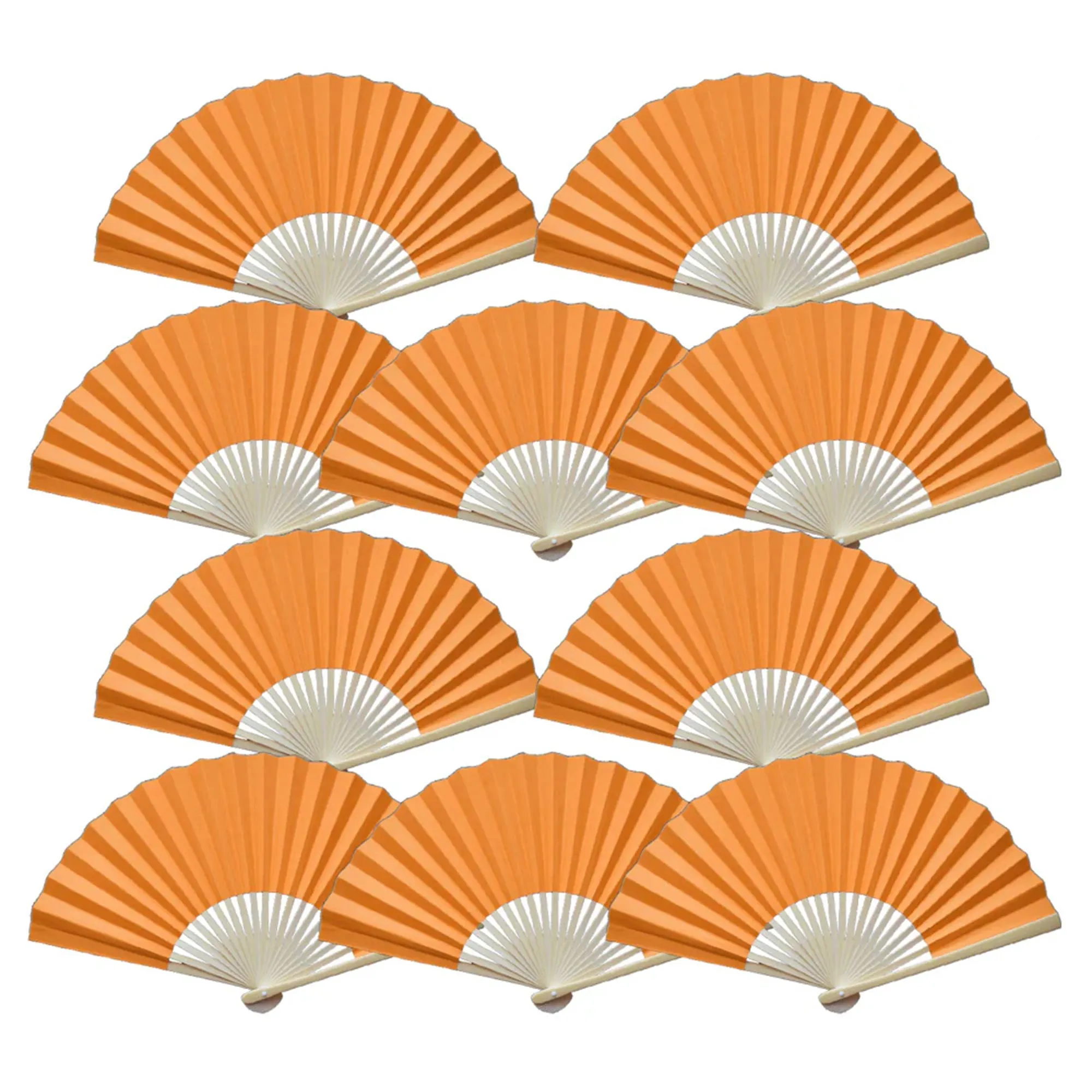 9" Orange Paper Hand Fans for Weddings, Premium Paper Stock (10 Pack)