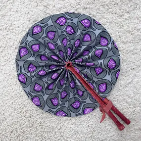 African Print Circle Foldable Handheld Fan - Purple / Gray