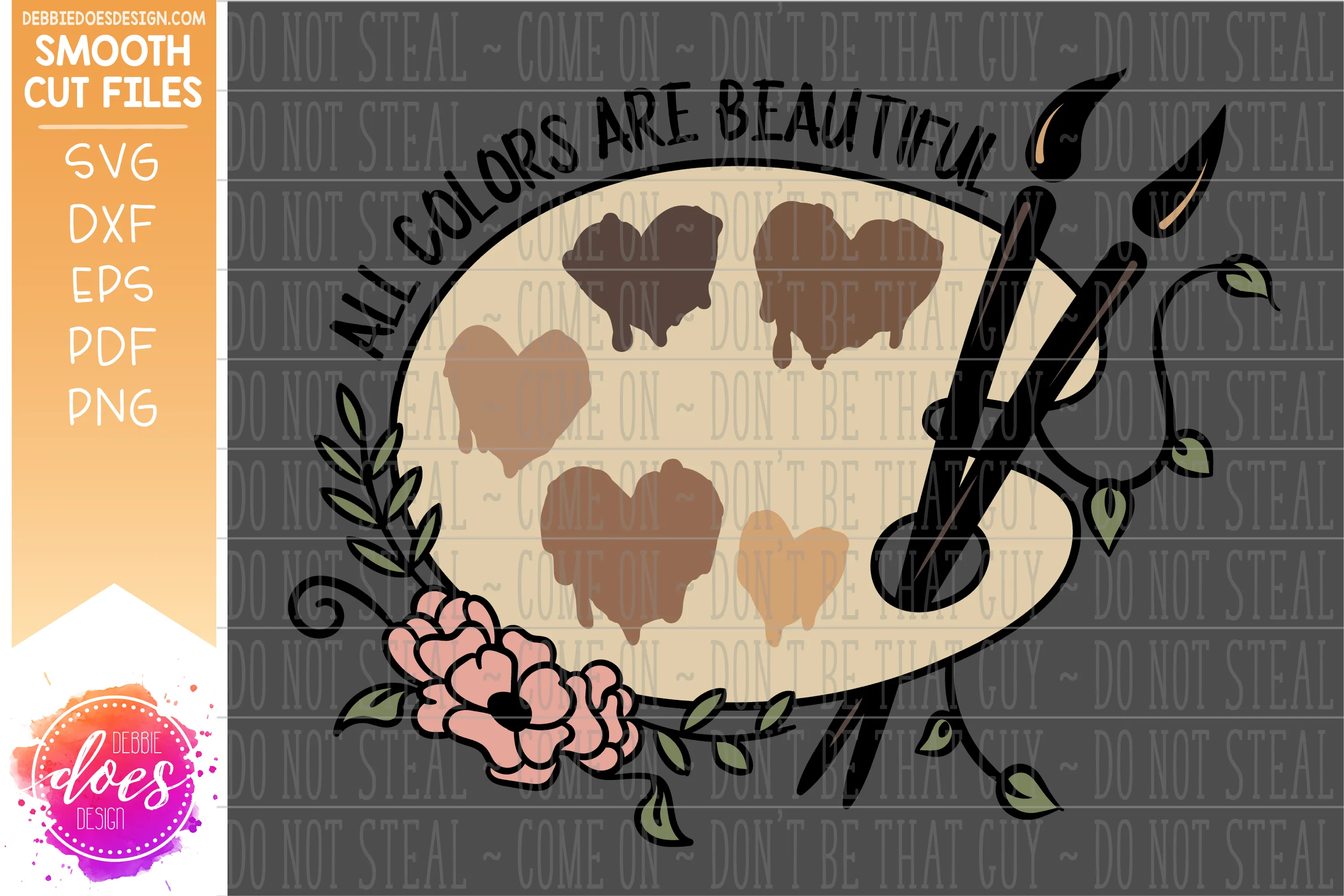 All Colors Are Beautiful Floral Heart Art Palette - Skin Tones/Rainbow - SVG File