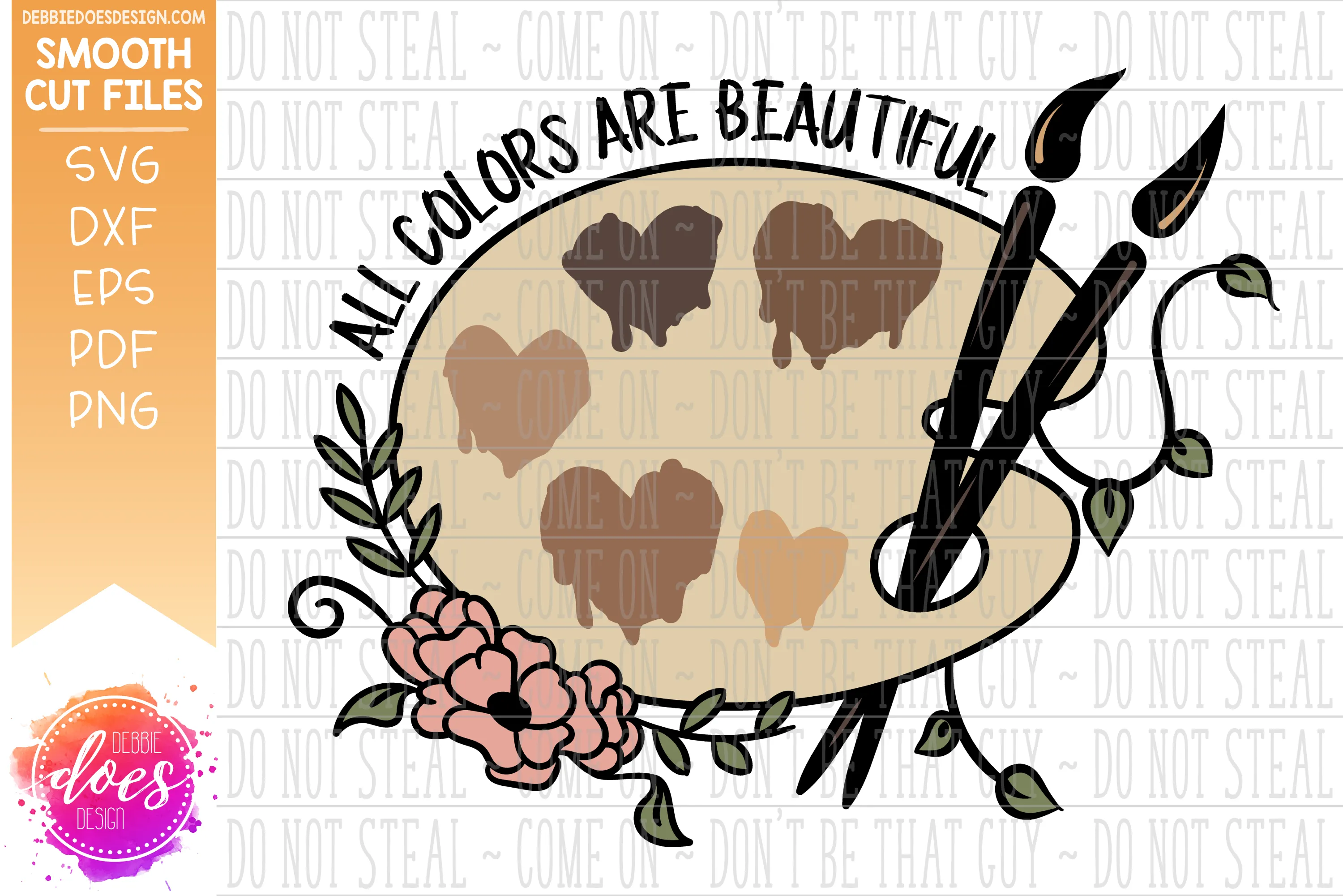 All Colors Are Beautiful Floral Heart Art Palette - Skin Tones/Rainbow - SVG File