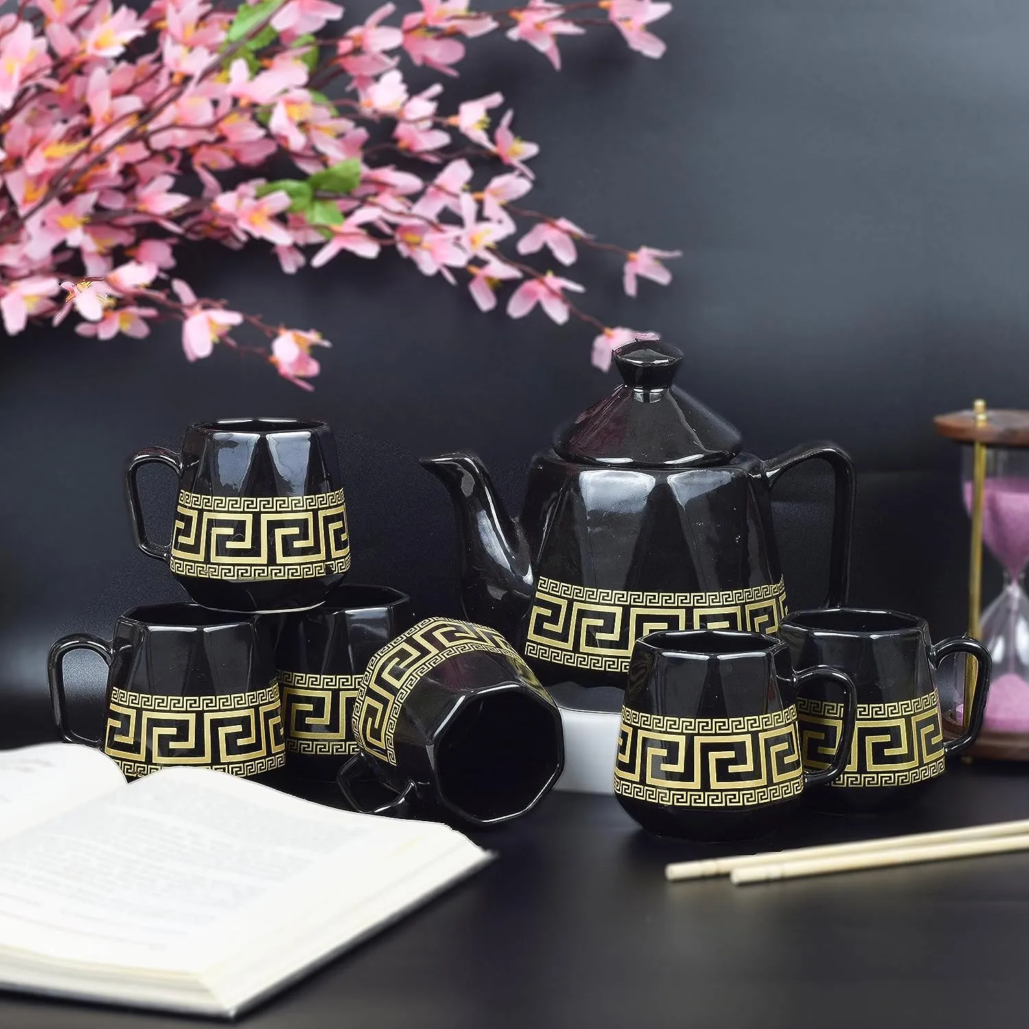 AMORÈ TEA MORNING SET - 6 COFFEE TEA CUPS & KETTLE