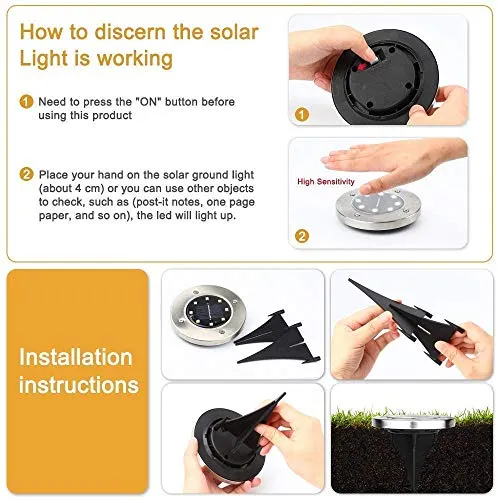 Aogist Solar Ground Lights,8 Pack In-Ground Lights 8 LED Garden Lights Patio Disk Lights Outdoor Landscape Lighting for Lawn Patio Pathway Yard Deck Walkway