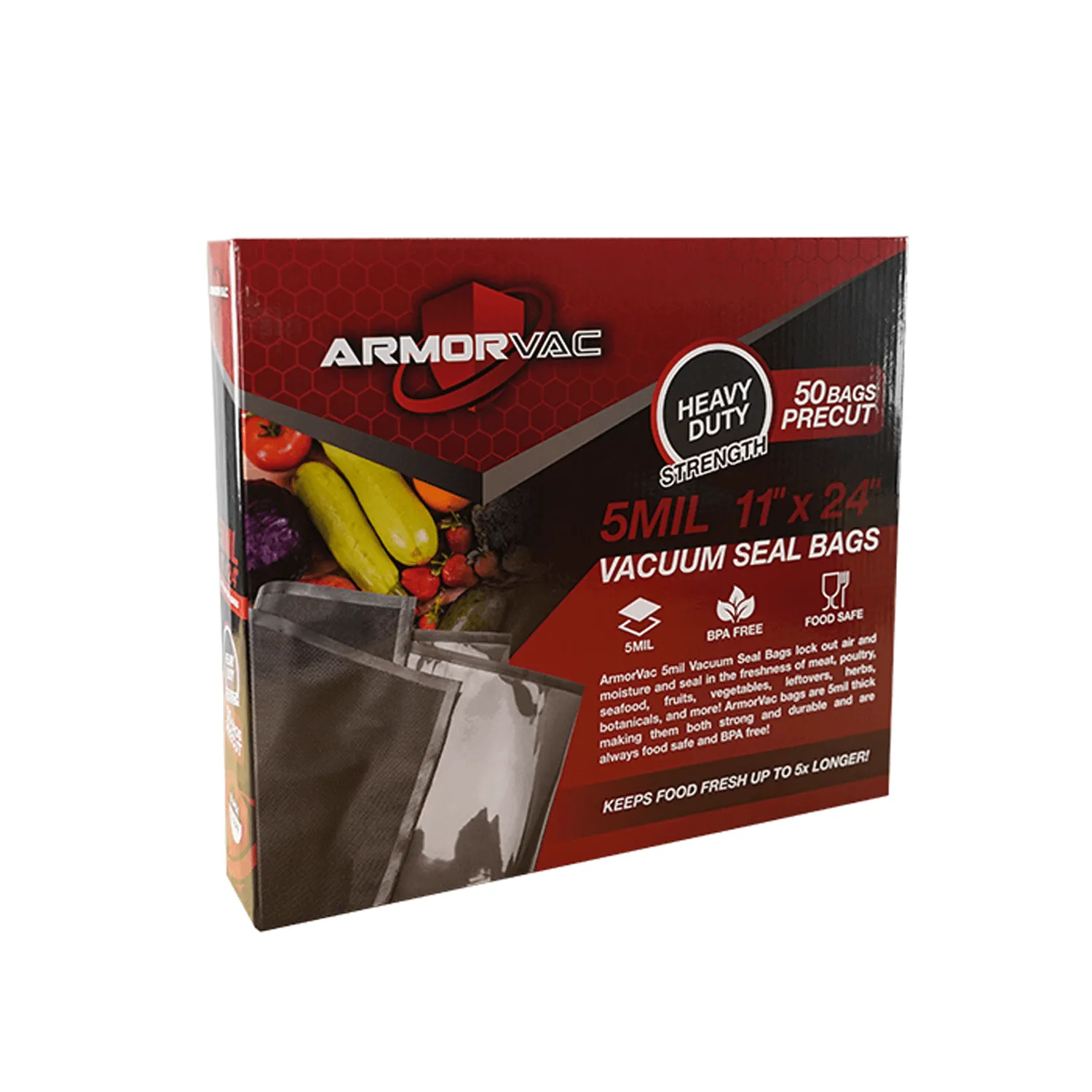 ArmorVac 11"x24" 5mil Precut Vacuum Seal Bags Black & Clear (50 Pack)