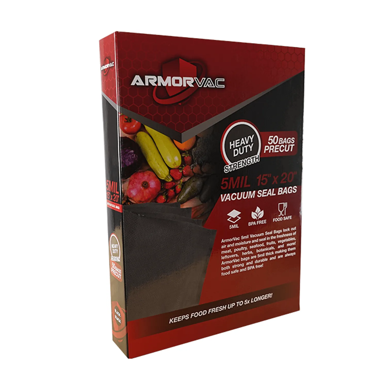 ArmorVac 15"x20" 5mil Precut Vacuum Seal Bags All Black (50 Pack)