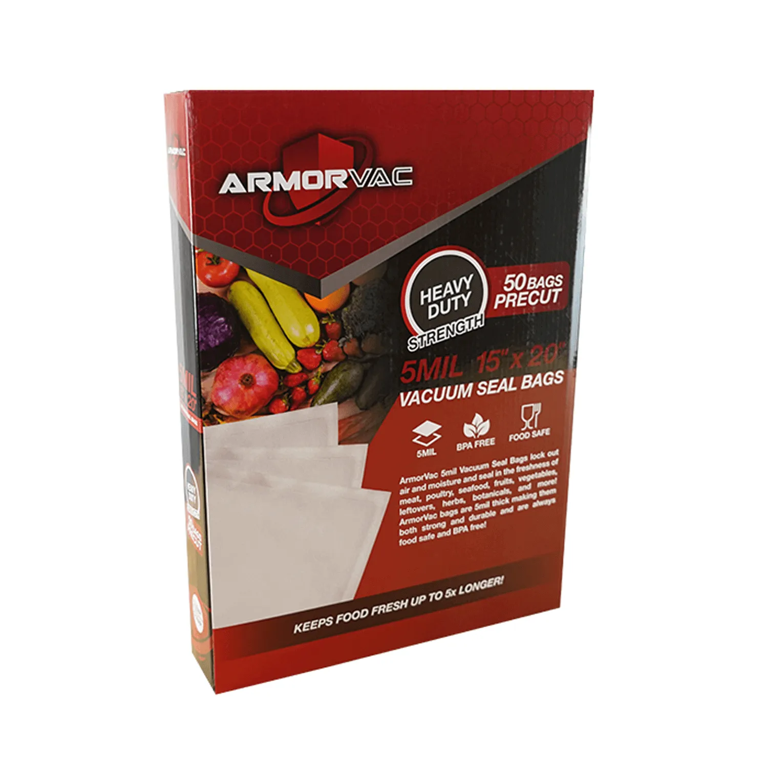 ArmorVac 15"x20" 5mil Precut Vacuum Seal Bags All Clear (50 Pack)