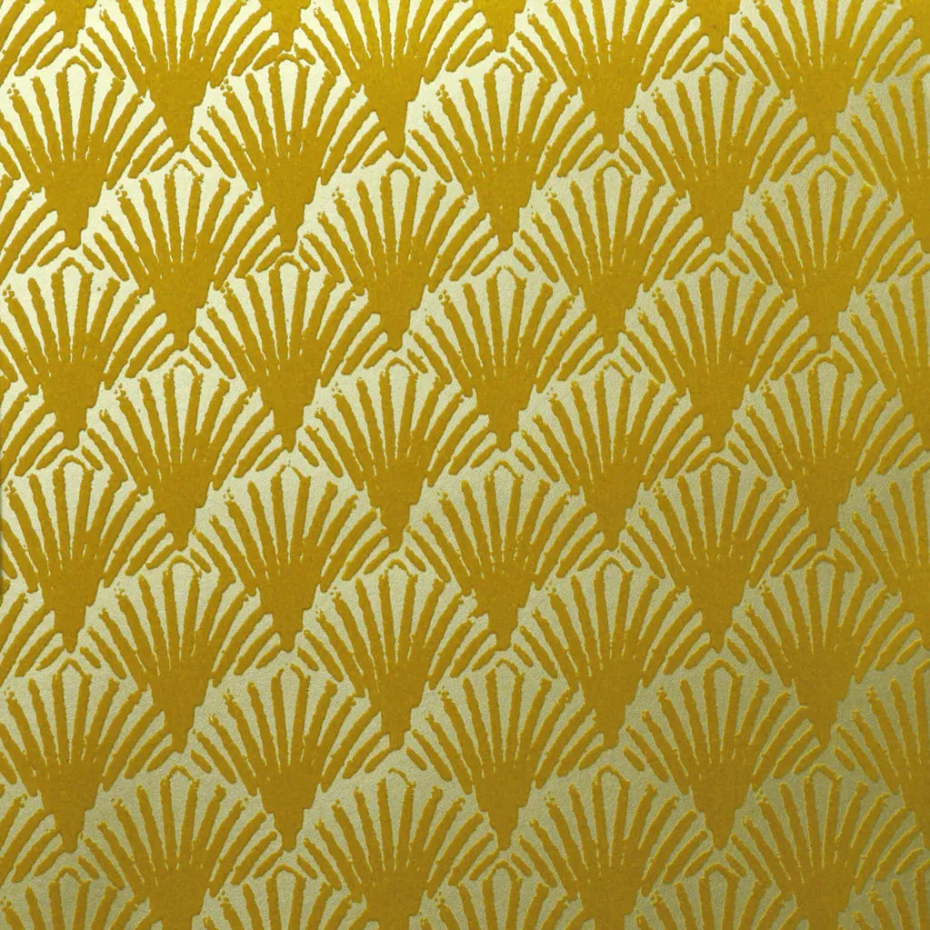 Art Deco Fans Velvet Flock Wallpaper in Golden by Burke Decor