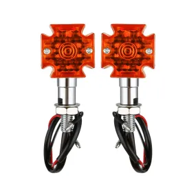 Attitude Inc Maltese Cross Bullet Turn Signal Indicator Lights LED, Chrome, For Harley Models, Set