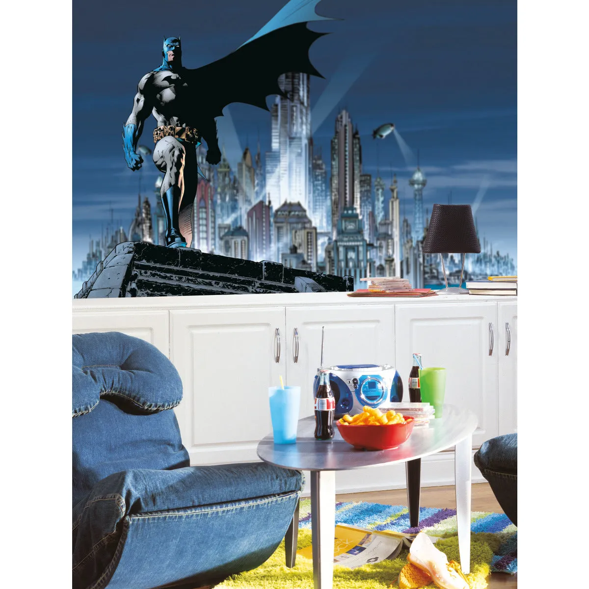 BATMAN CHAIR RAIL PREPASTED MURAL 6' X 10.5' - ULTRA-STRIPPABLE