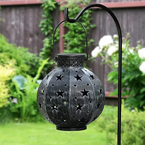 BEAU JARDIN 4 Pack Outdoor Solar Lantern Lights Metal Warm White Waterproof Landscape Lighting for Table Yard Patio Black BG422