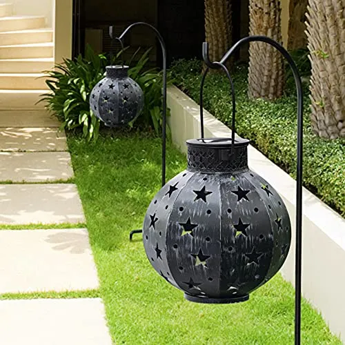 BEAU JARDIN 4 Pack Outdoor Solar Lantern Lights Metal Warm White Waterproof Landscape Lighting for Table Yard Patio Black BG422