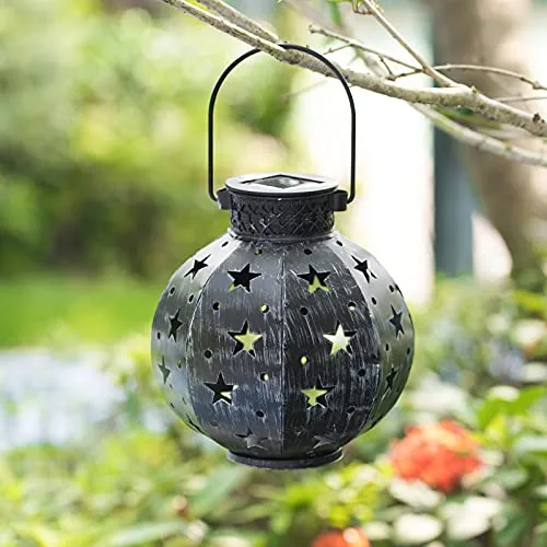 BEAU JARDIN 4 Pack Outdoor Solar Lantern Lights Metal Warm White Waterproof Landscape Lighting for Table Yard Patio Black BG422