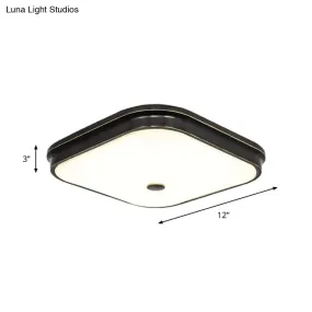 Black LED Flushmount Lighting with Countryside Cream Glass - Square Design, Various Width Options 12"/16"/19.5