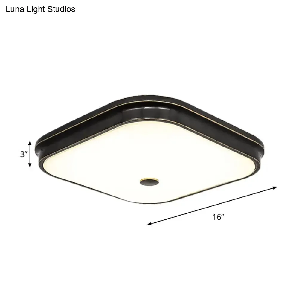 Black LED Flushmount Lighting with Countryside Cream Glass - Square Design, Various Width Options 12"/16"/19.5