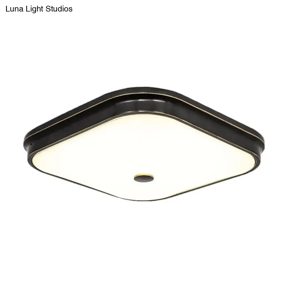 Black LED Flushmount Lighting with Countryside Cream Glass - Square Design, Various Width Options 12"/16"/19.5