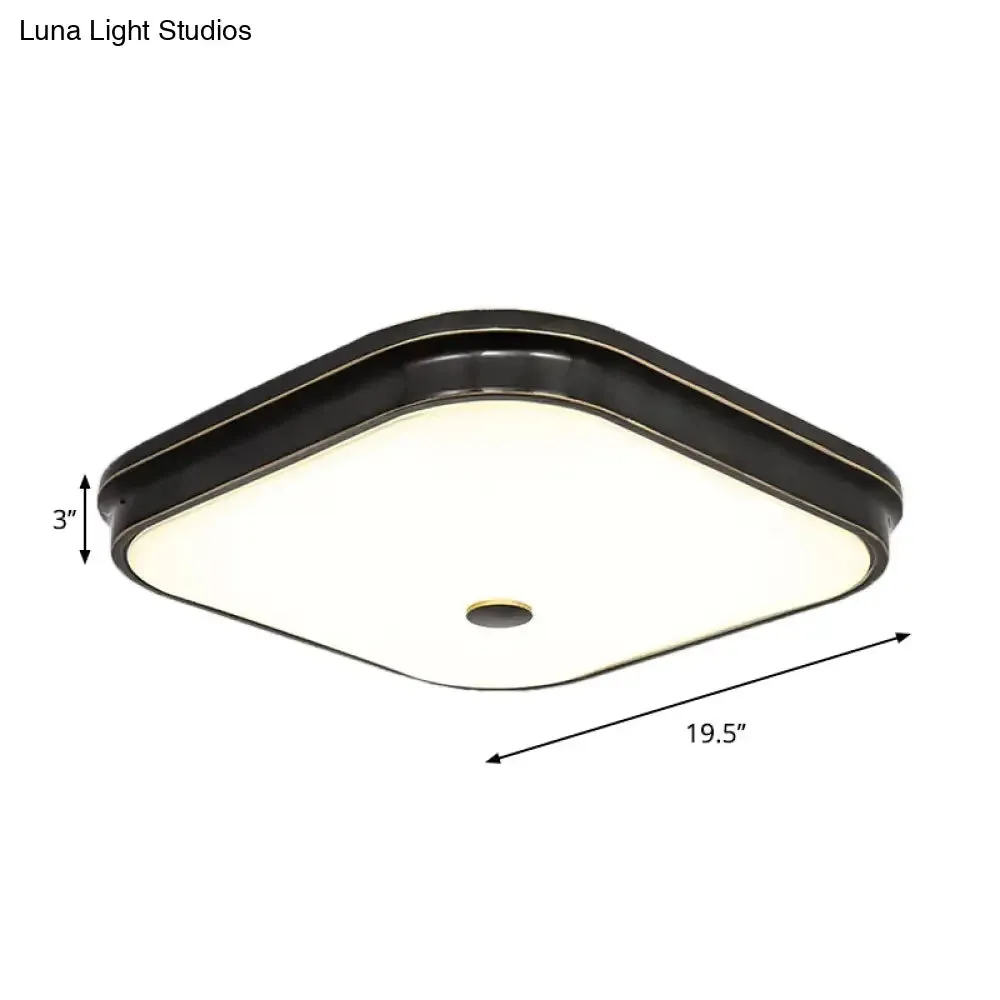 Black LED Flushmount Lighting with Countryside Cream Glass - Square Design, Various Width Options 12"/16"/19.5