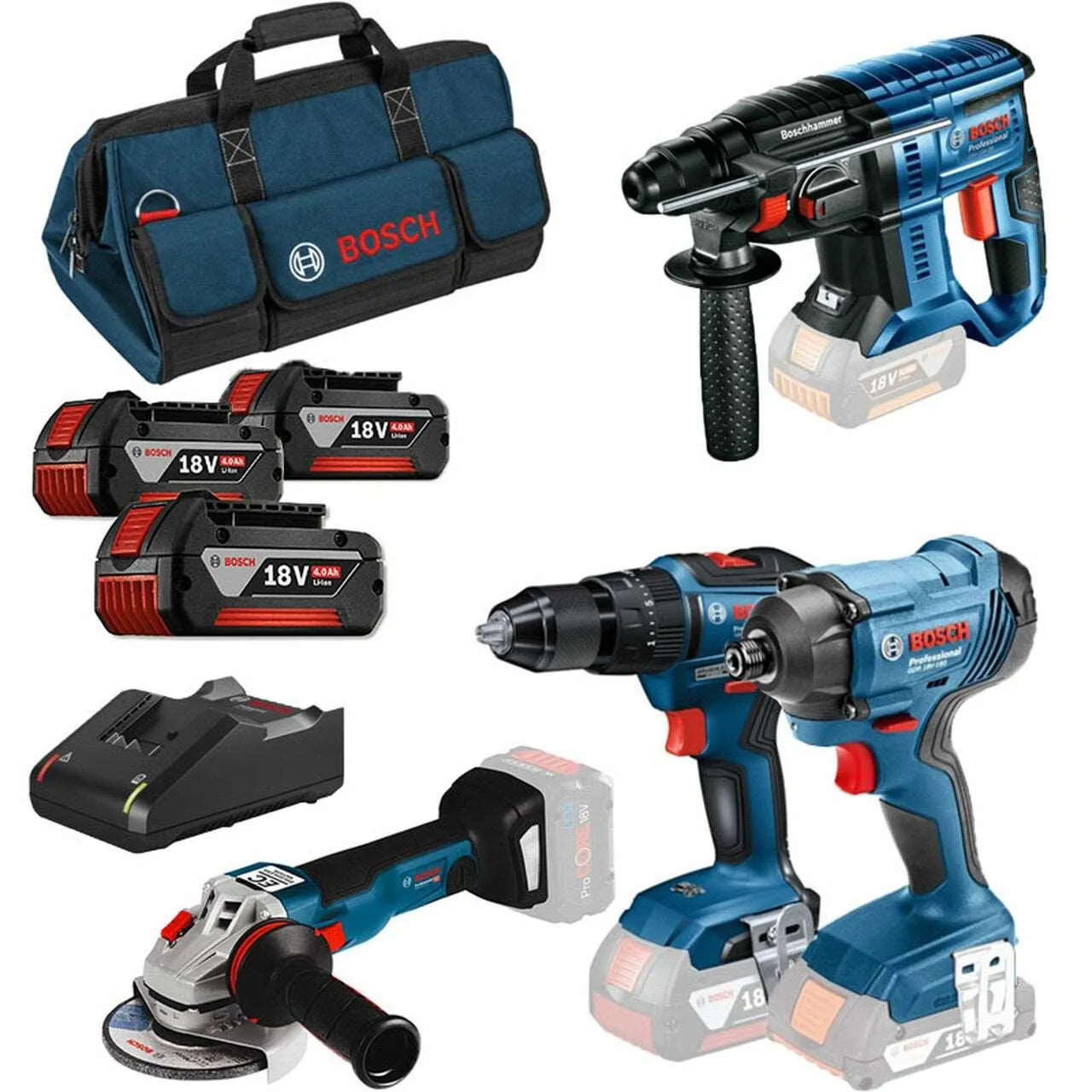 BOSCH 0615990M2B 18V BRUSHLESS CORDLESS KIT 4PCS WITH 3X 4.0AH BATTERIES