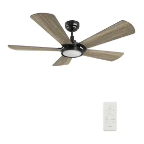 BRISA 52 inch 5-Blade Smart Ceiling Fan with LED Light Kit & Remote Control- Black/Barnwood