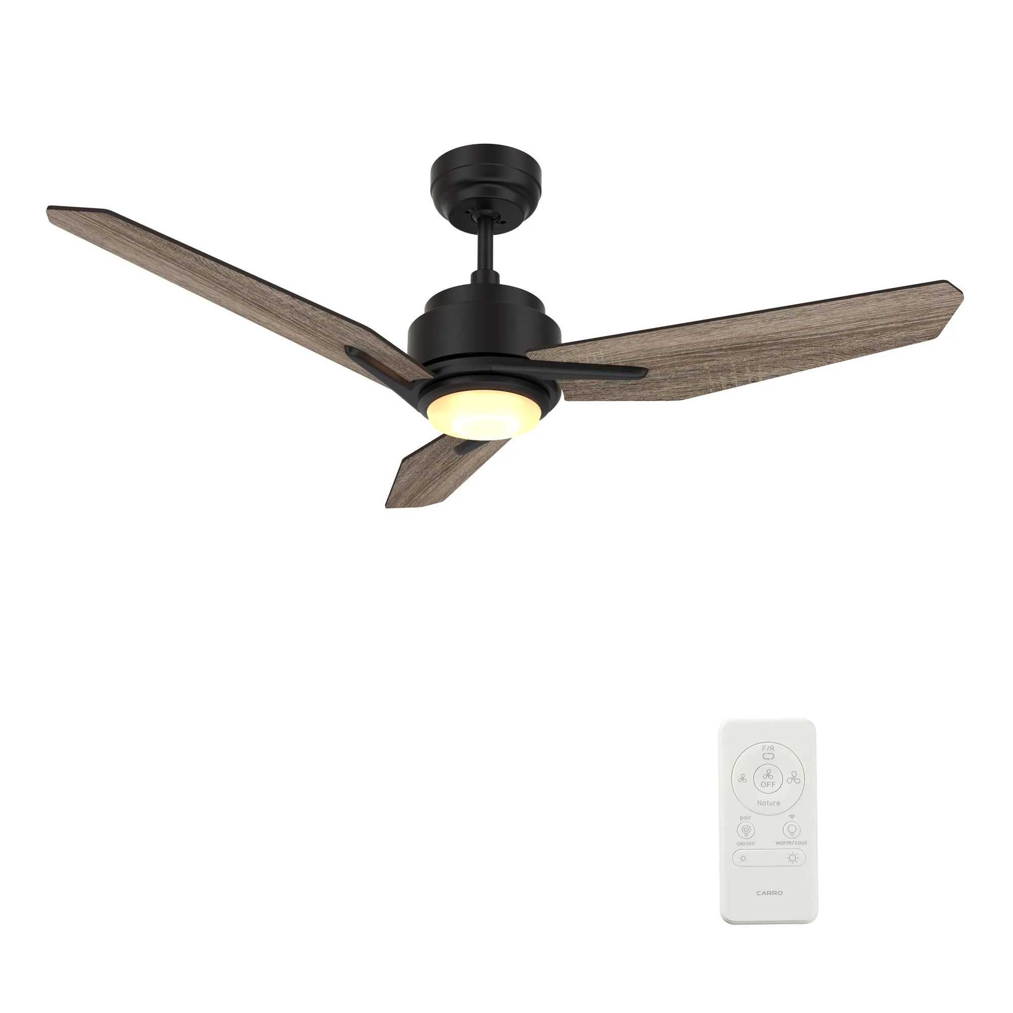 CALEN 52 inch 3-Blade Smart Ceiling Fan with LED Light Kit & Remote Control- Black/Barnwood