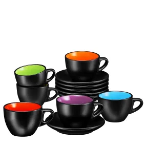 Cappuccino Cups With Saucers By - 6 Ounce - Set Of 6, Matte Black