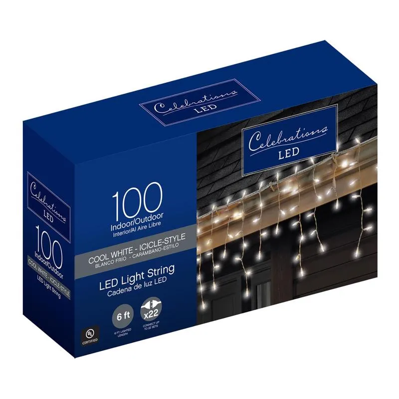 Celebrations LED Mini Cool White 100 ct Icicle Christmas Lights 5.67 ft.