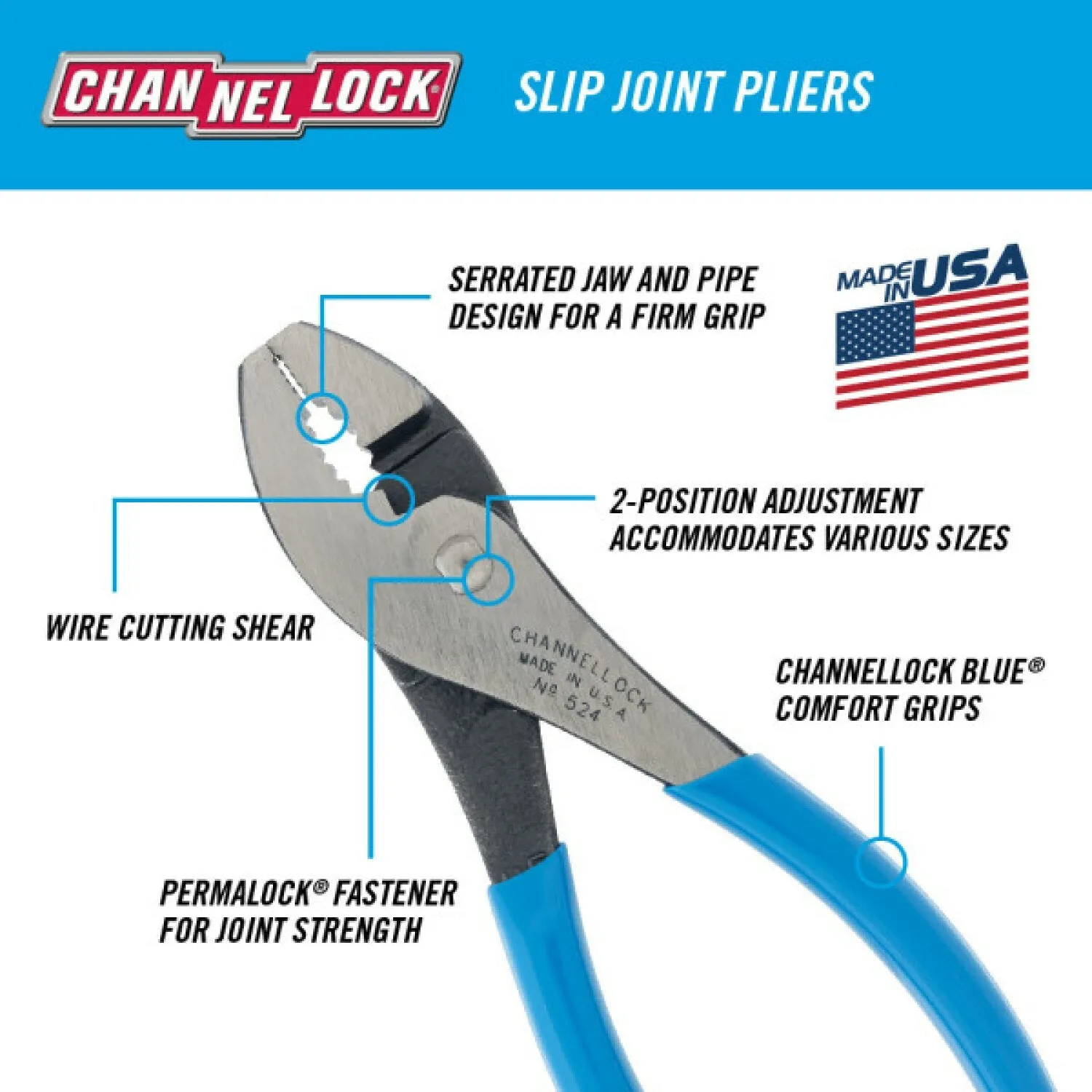 Channellock 524 4.5 Inch Slip Joint Plier