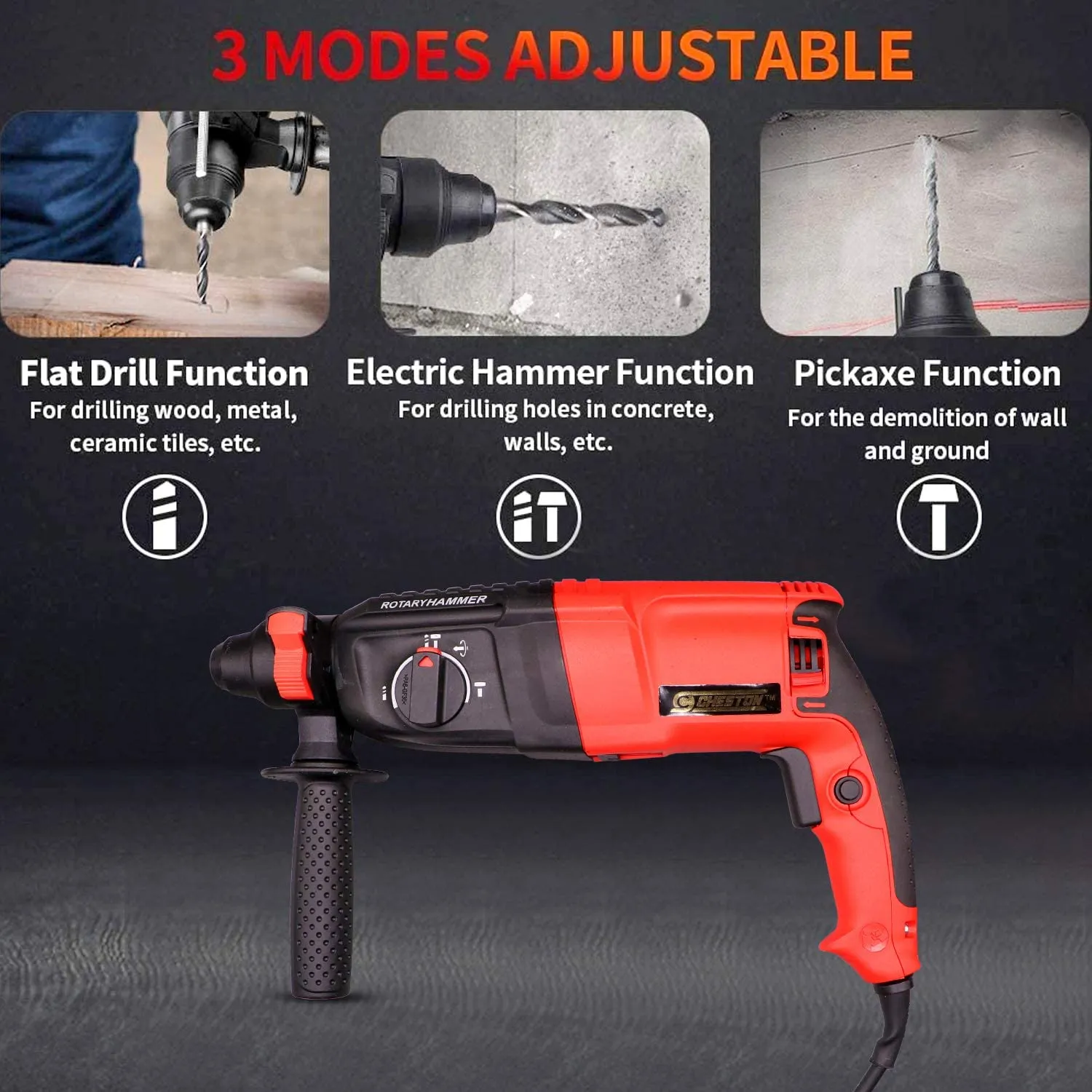 CHESTON 850W 26 mm Reversible Rotary Hammer Drilling Machine I 1100RPM I 3 Modes & SDS 5-Drill Bits With Case   850W 4-Inch Angle Grinder for Polishing Cutting Grinding Works on Metal Wood Wall