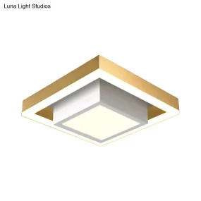 Contemporary Black/Gold LED Flush Mount Ceiling Lamp - Aluminum, 2-Tier Square Design, Warm/White Lighting for Corridor