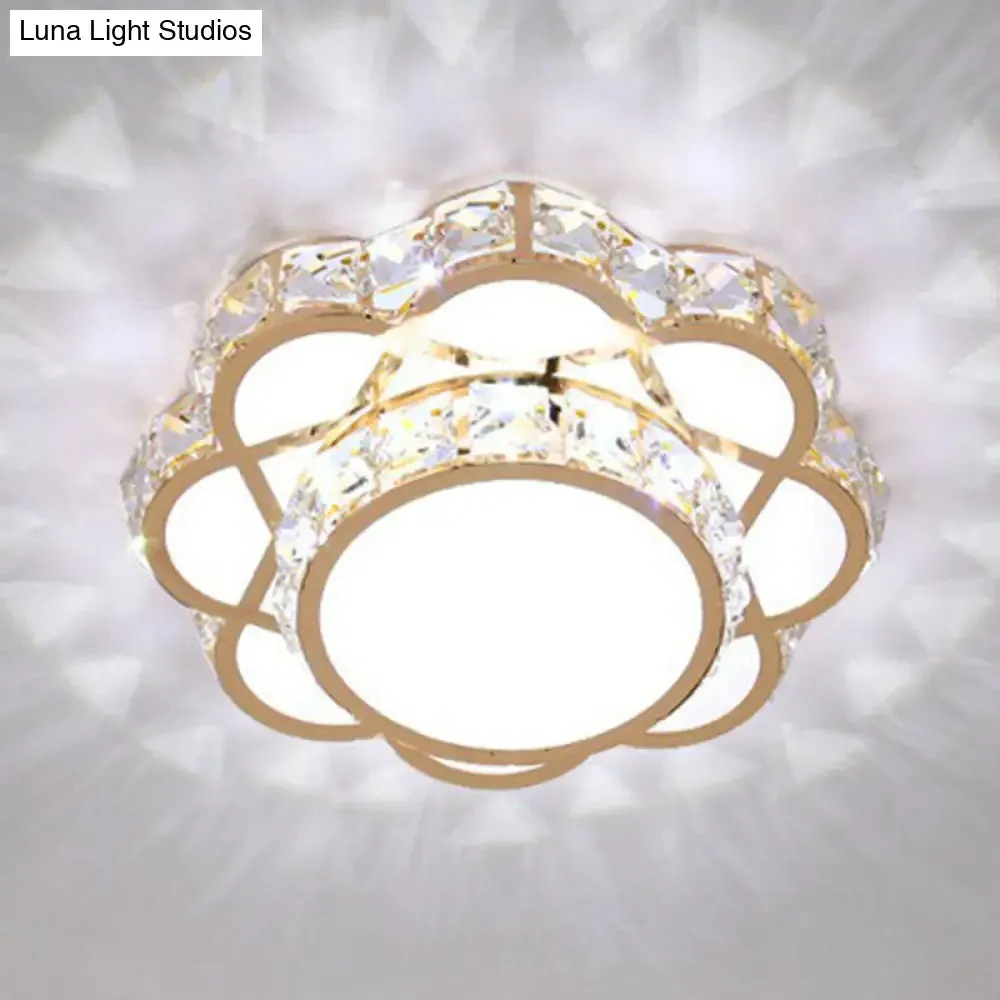 Contemporary Crystal Rose Gold LED Flush Mount Ceiling Light with Floral Design