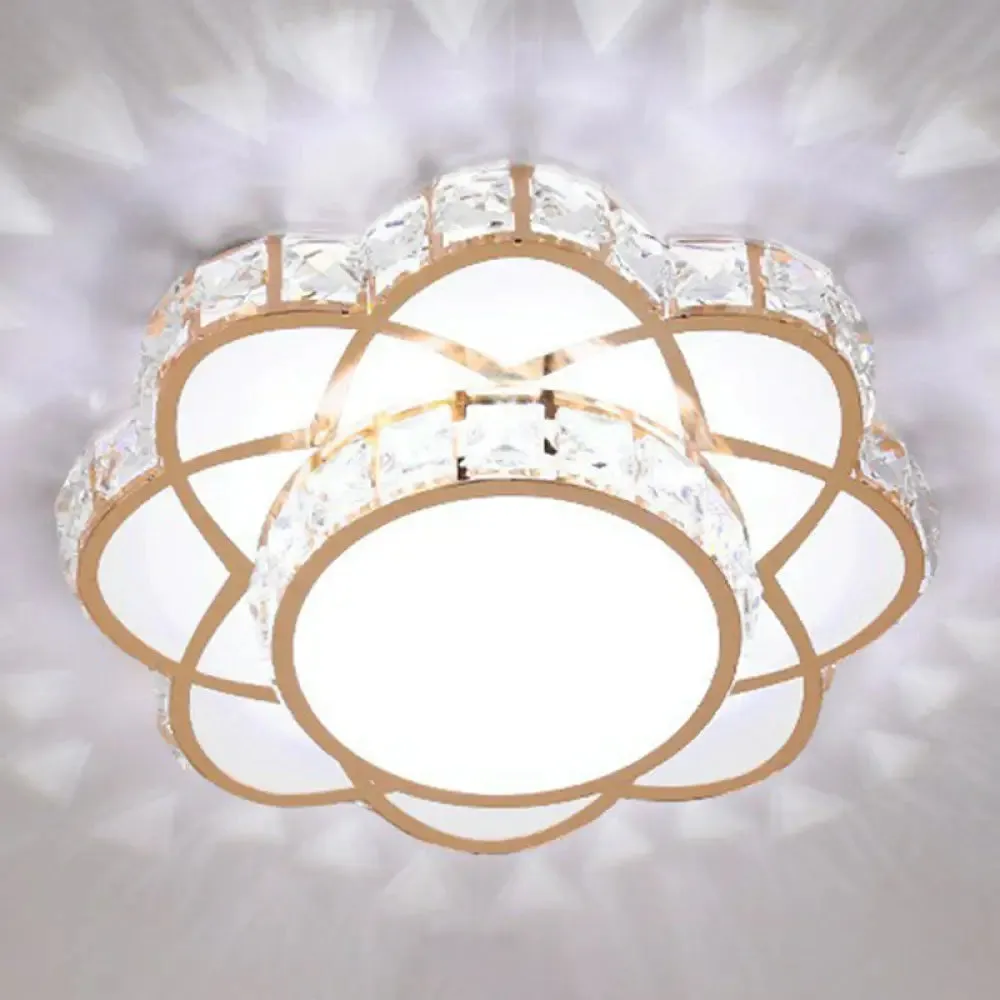 Contemporary Crystal Rose Gold LED Flush Mount Ceiling Light with Floral Design