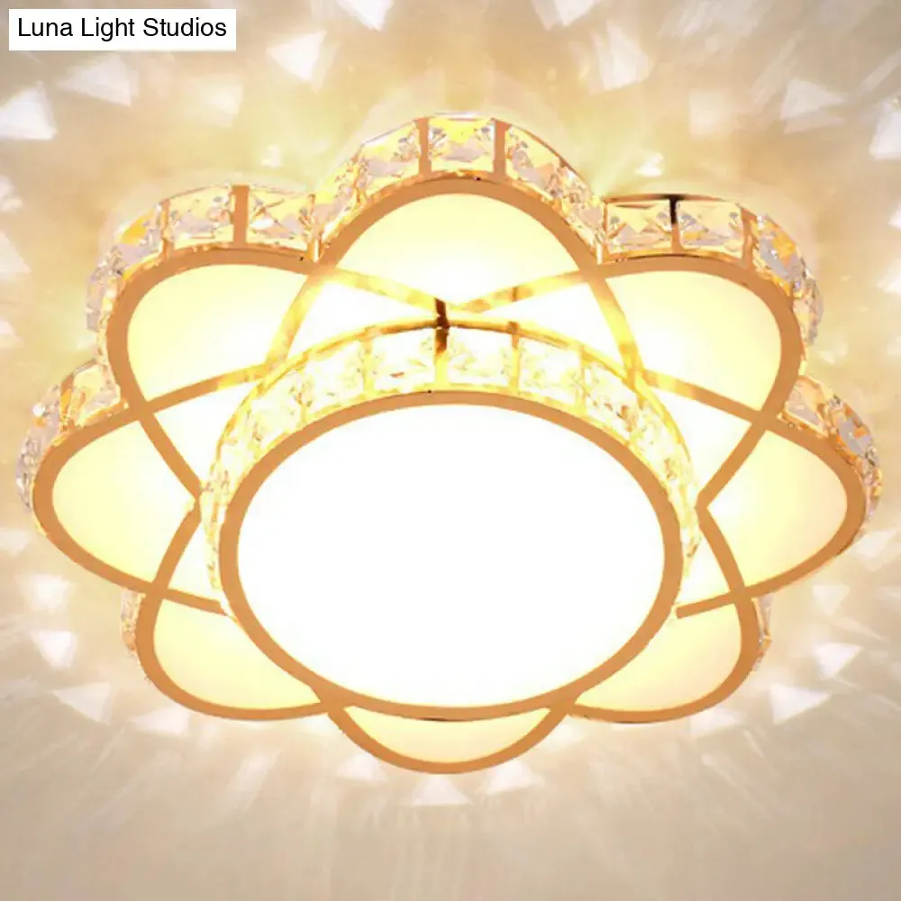 Contemporary Crystal Rose Gold LED Flush Mount Ceiling Light with Floral Design