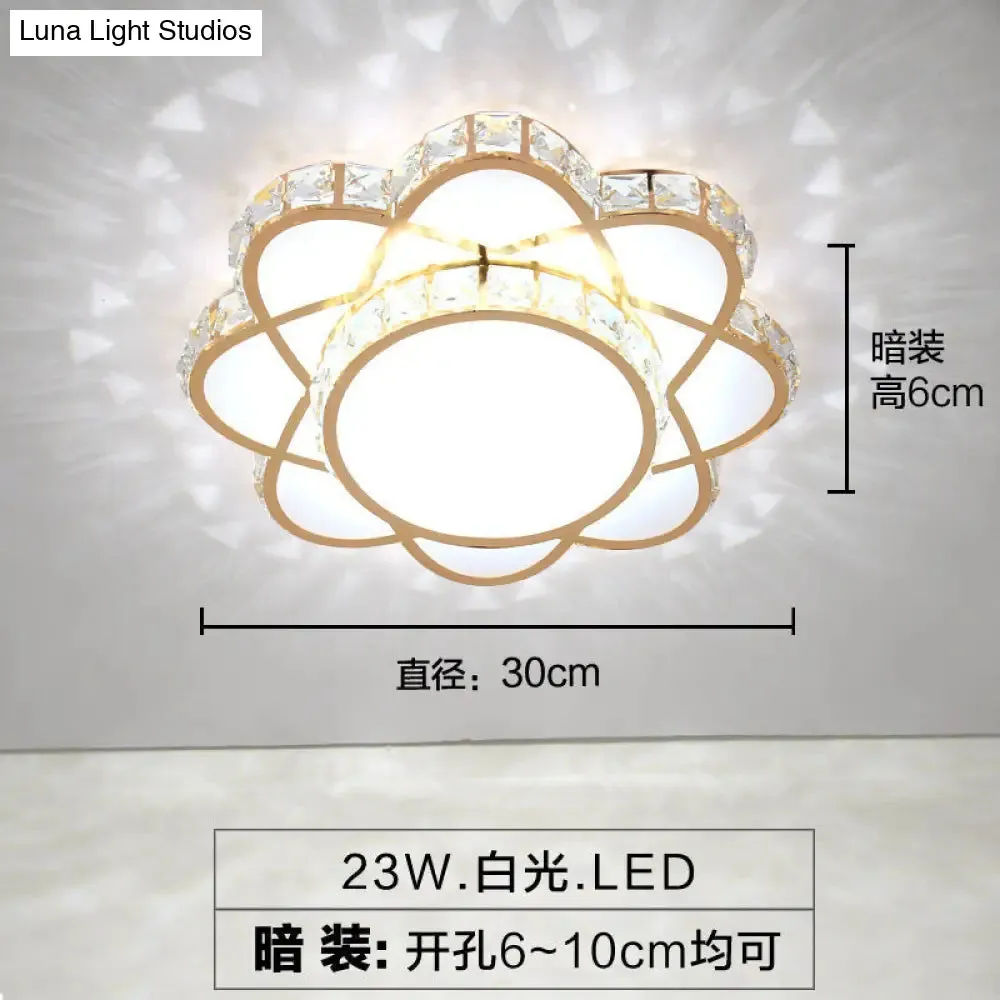 Contemporary Crystal Rose Gold LED Flush Mount Ceiling Light with Floral Design