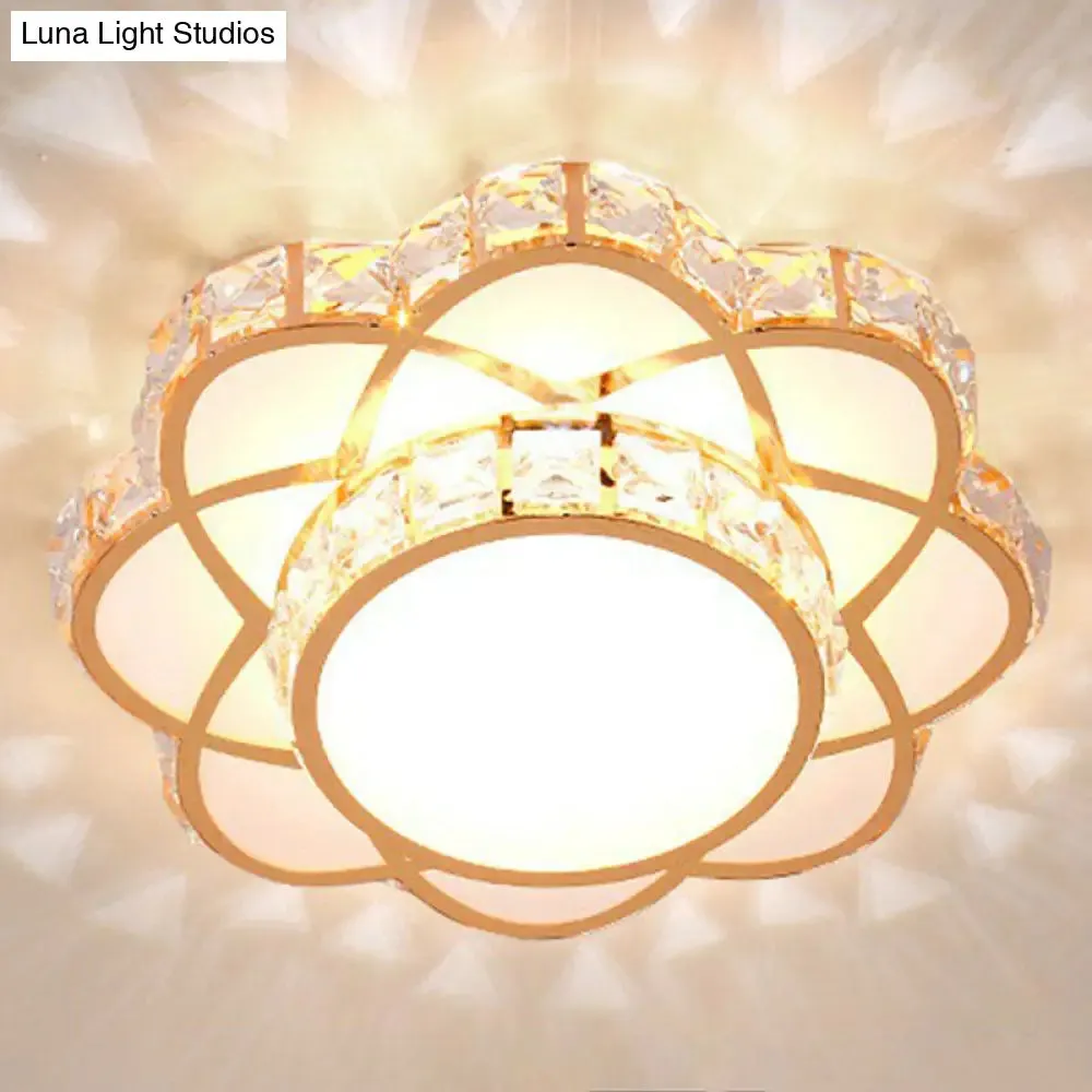 Contemporary Crystal Rose Gold LED Flush Mount Ceiling Light with Floral Design