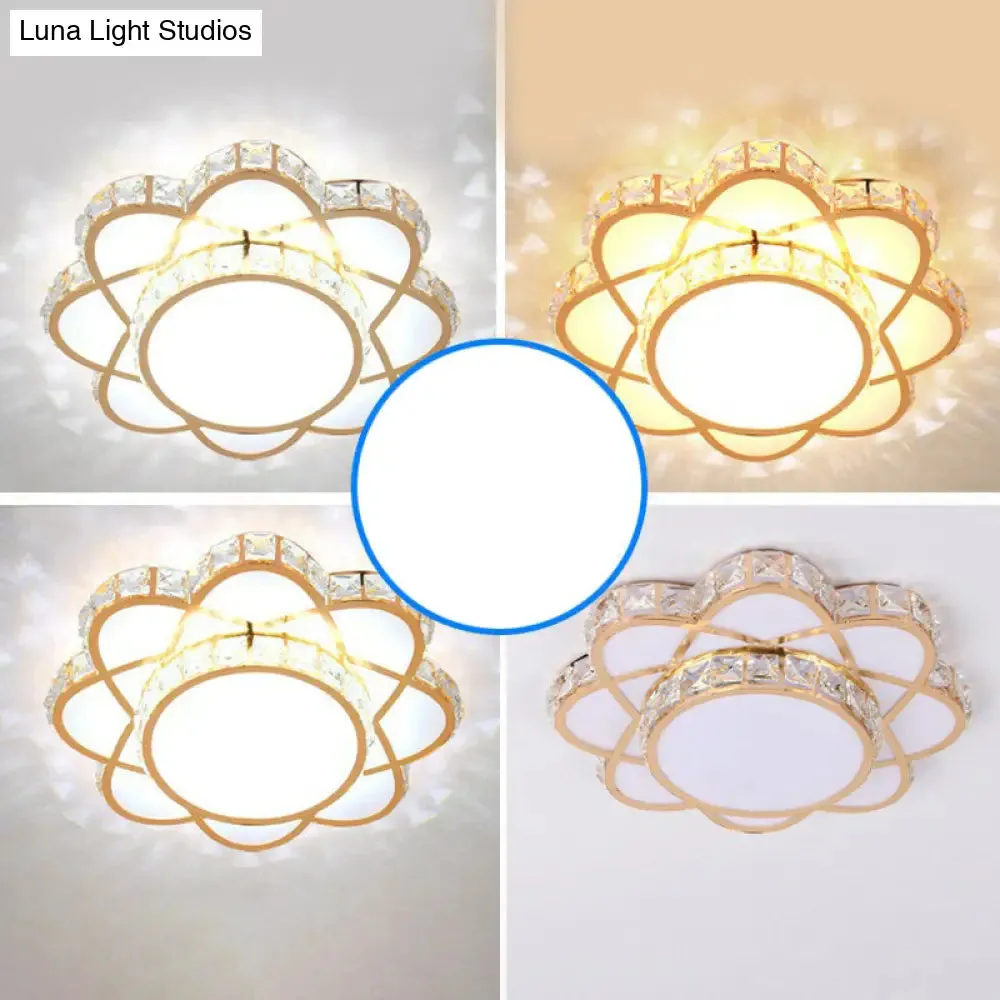 Contemporary Crystal Rose Gold LED Flush Mount Ceiling Light with Floral Design