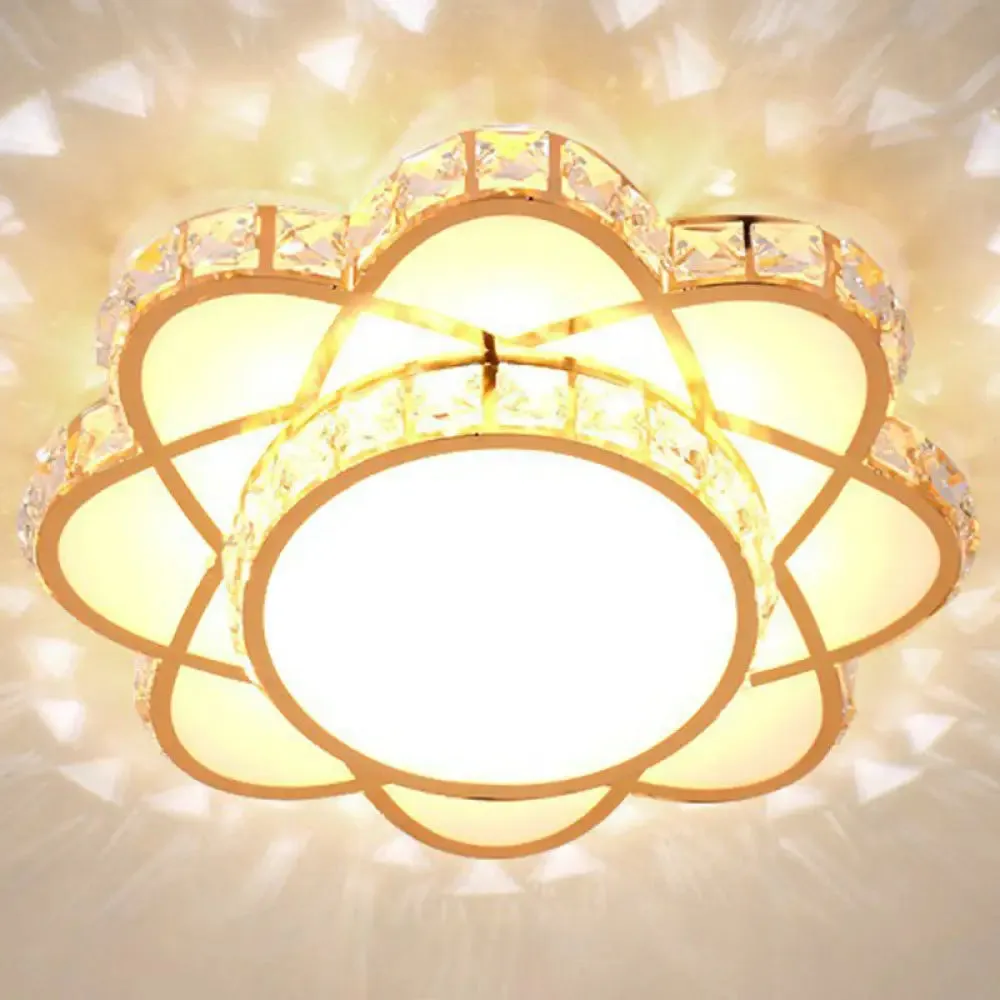 Contemporary Crystal Rose Gold LED Flush Mount Ceiling Light with Floral Design